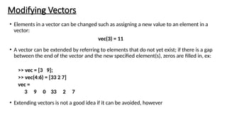 Modifing Vector Basic information about how to use MATLAB | PPTX