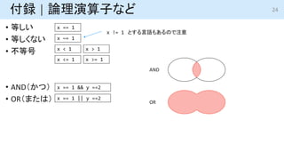 h | ՓӤʤ
? Ȥ
? Ȥʤ
? Ⱥ
? ANDģ
? ORޤϣ
24
x == 1
x ~= 1
x < 1 x > 1
x <= 1 x >= 1
x == 1 && y ==2
x == 1 || y ==2
AND
OR
x != 1 ȤZ⤢Τע
 