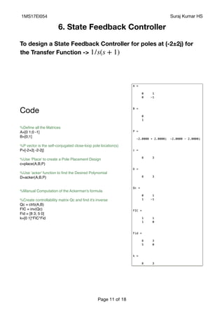 Advance Control System MatLab & Simulink codes with outputs | PDF