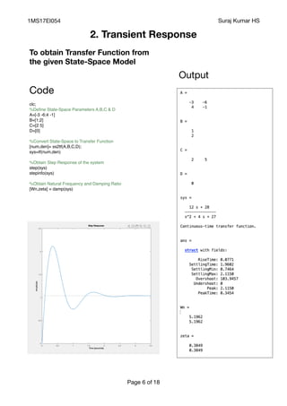 Advance Control System MatLab & Simulink codes with outputs | PDF