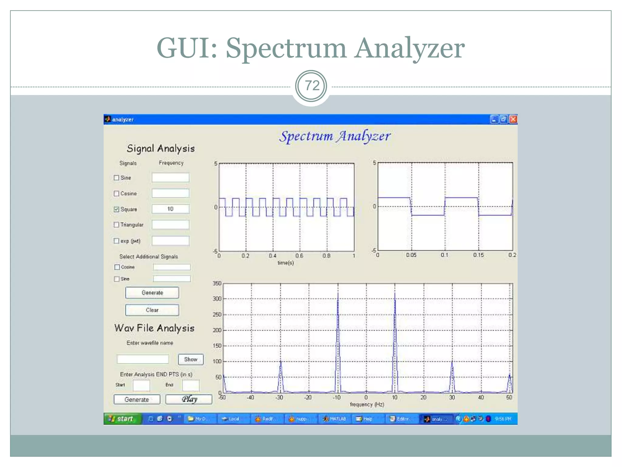 72
GUI: Spectrum Analyzer
 