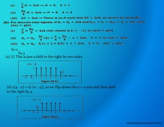 S2-2
S2.3
(a) (i) This is just a shift to the right by two units.
(ii) x[4 - n] = x[-(n - 4)], so we flip about the n = 0 axis and then shift
to the right by 4.
matlabassignmentexperts.com
 