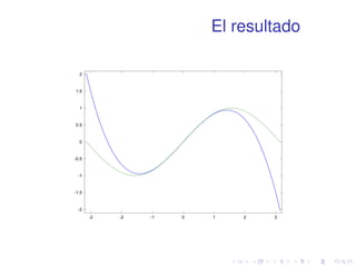 El resultado 
2 
1.5 
1 
0.5 
0 
-0.5 
-1 
-1.5 
-2 
-3 -2 -1 0 1 2 3 
 