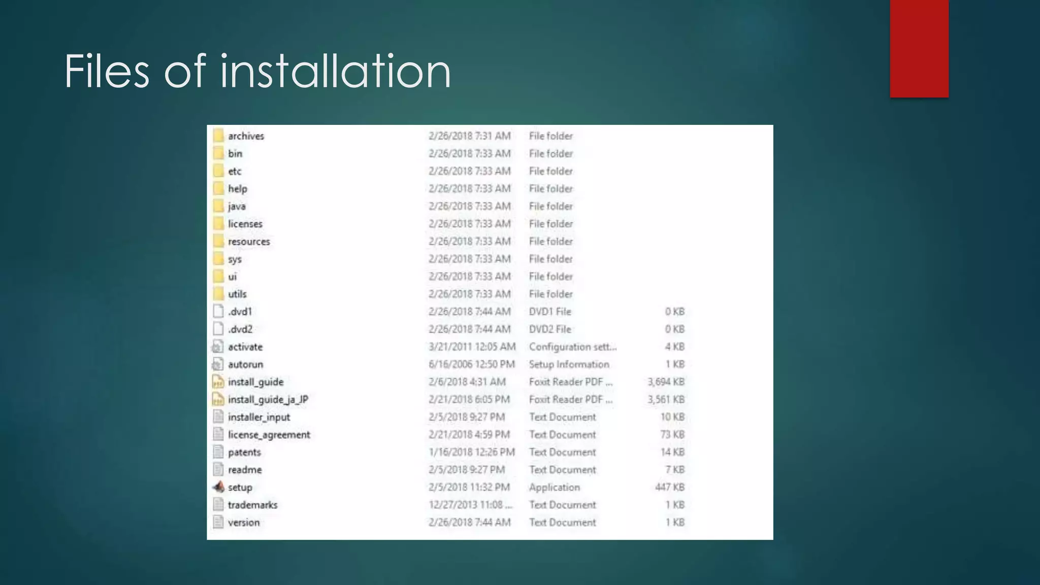 Files of installation
 
