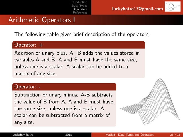 Matlab-Data types and operators | PDF | Programming Languages | Computing