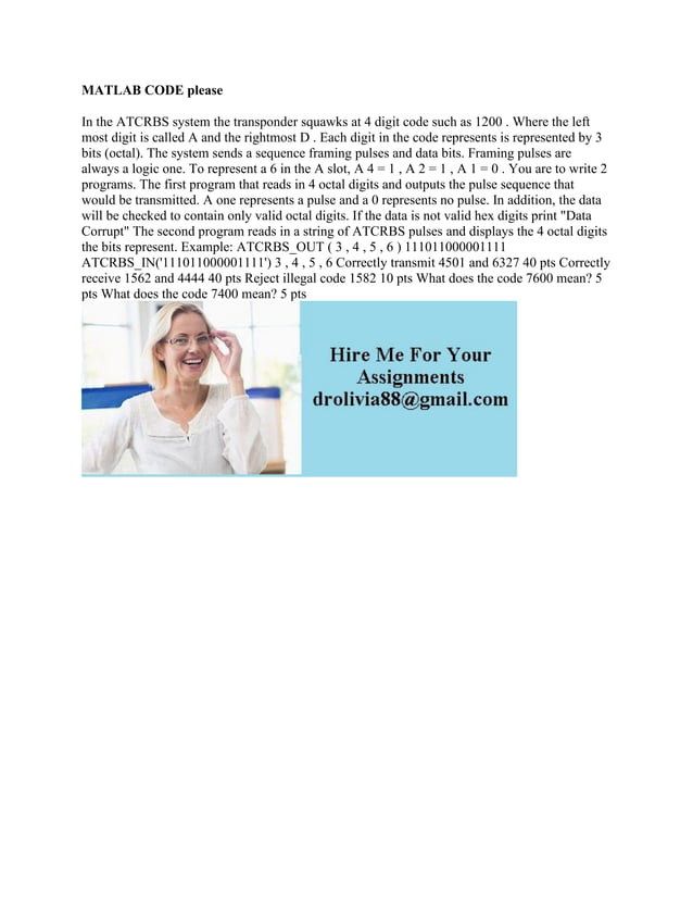 MATLAB CODE please In the ATCRBS system the transponder squawks at 4 d.pdf