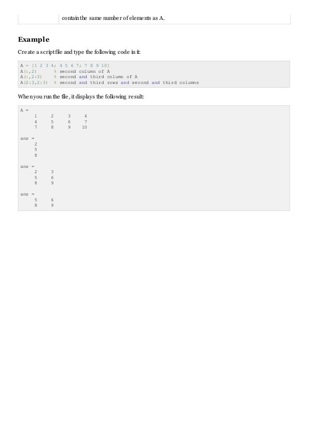 Matlab colon notation