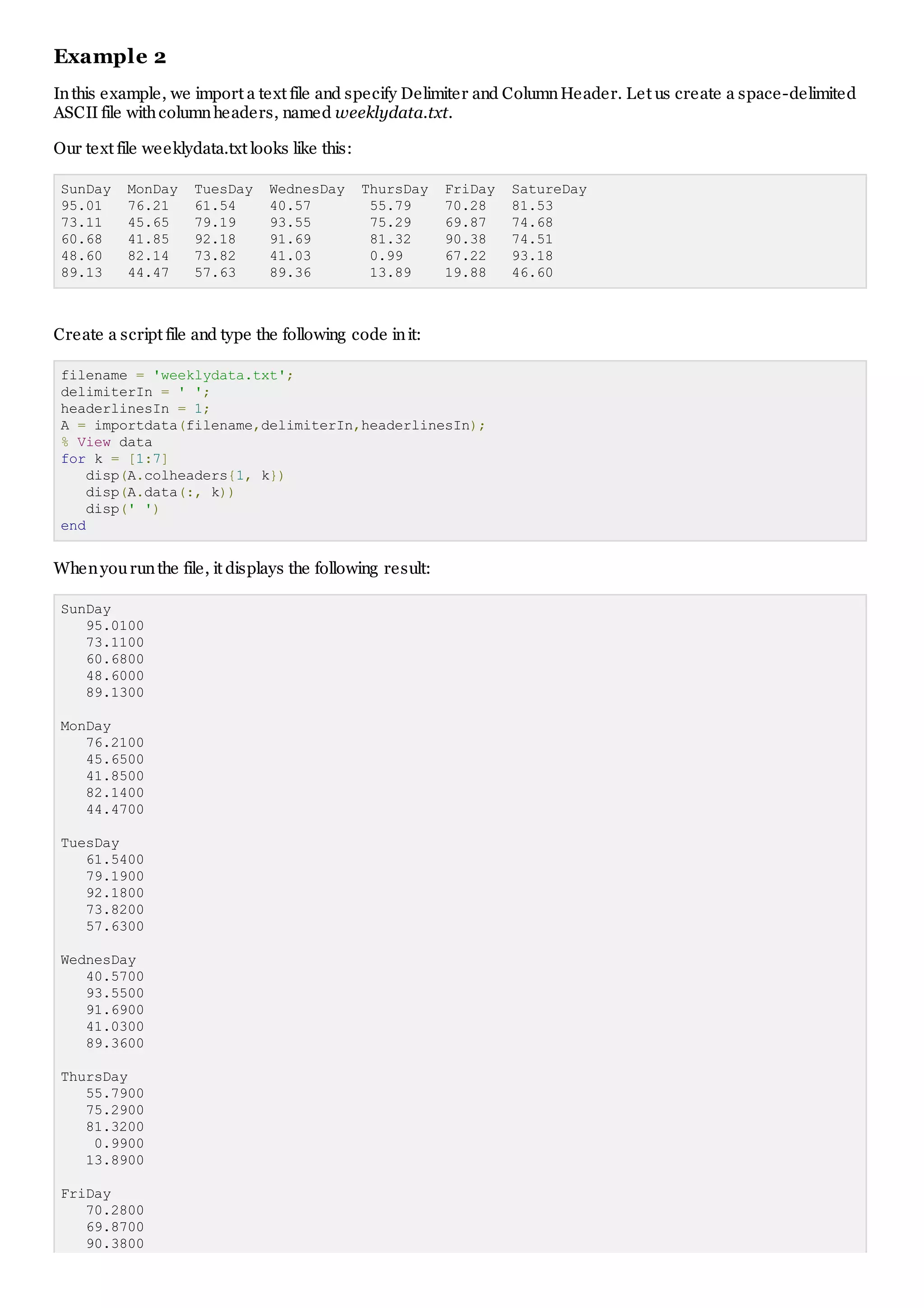 Matlab data import | PDF