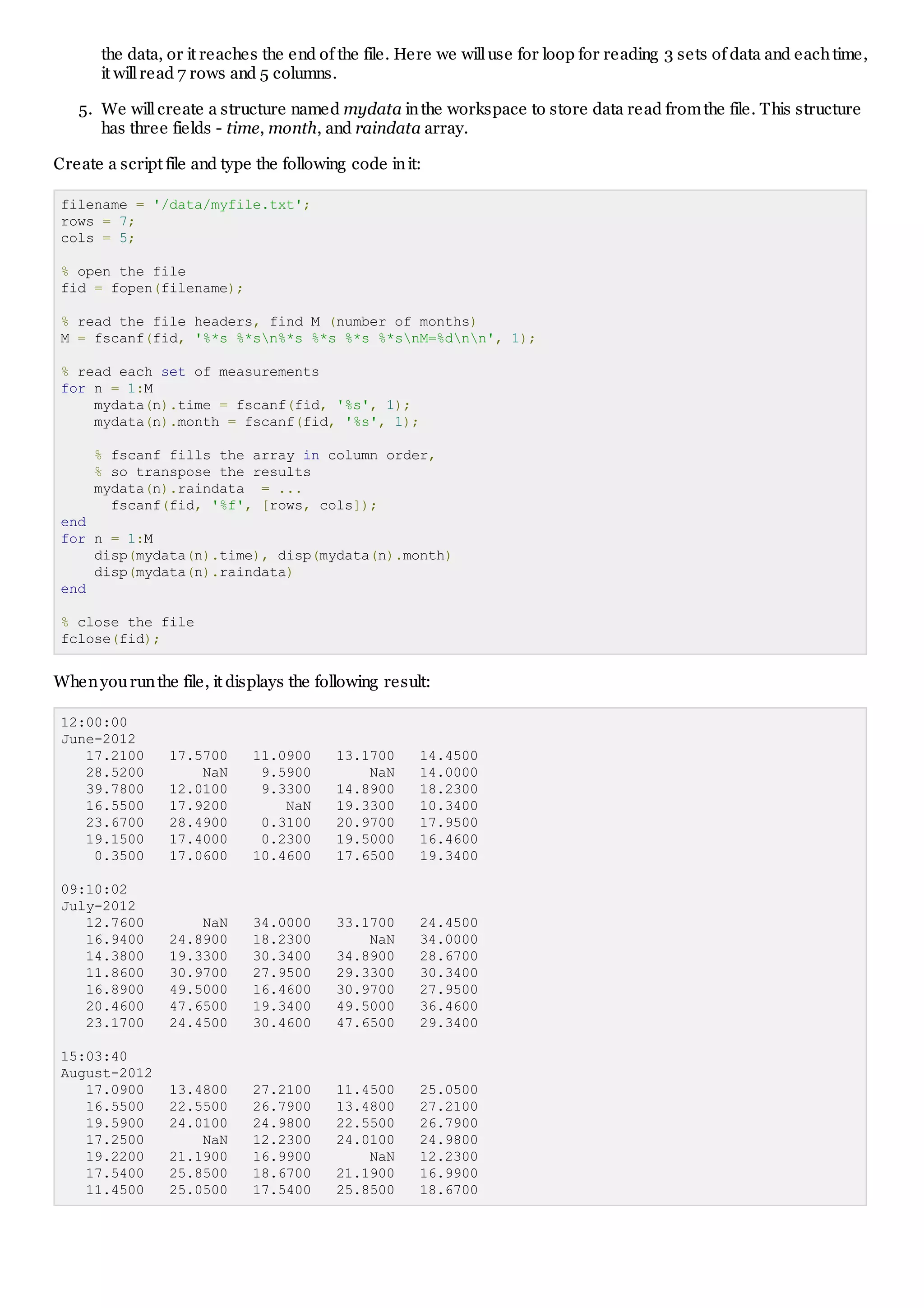 Matlab data import | PDF