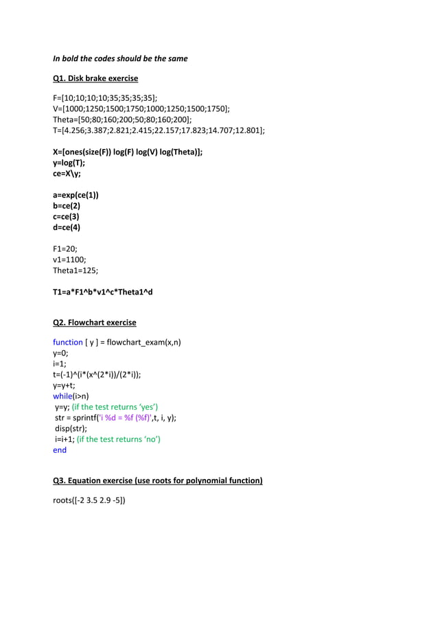 Matlab exam codes - Computer Modelling Techniques module | PDF | Free ...
