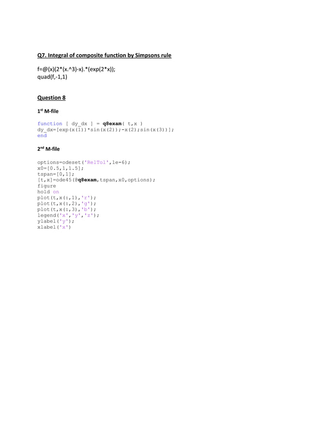 Matlab exam codes - Computer Modelling Techniques module | PDF