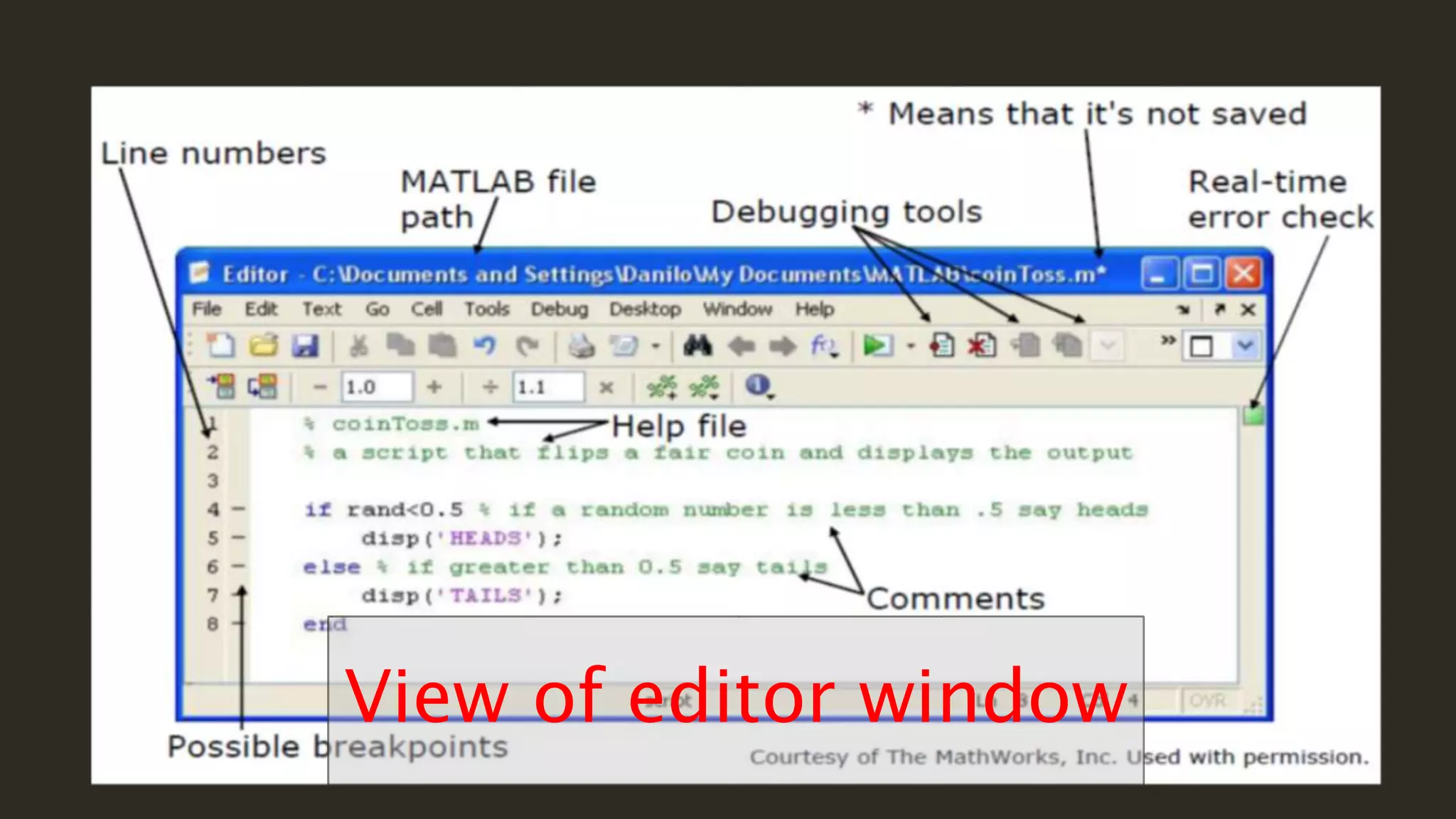 View of editor window
 