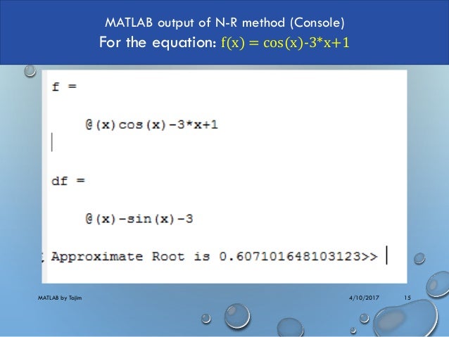 code matlab of newton raphson method