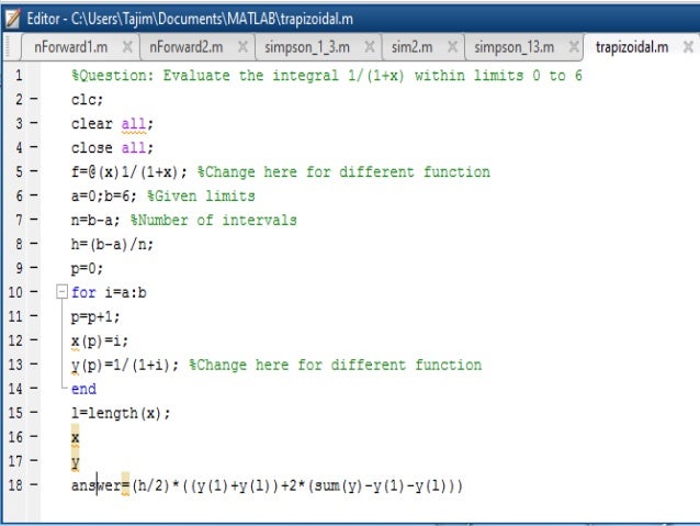 Matlab lecture 9 – simpson 1,3 and trapezoidal method@taj
