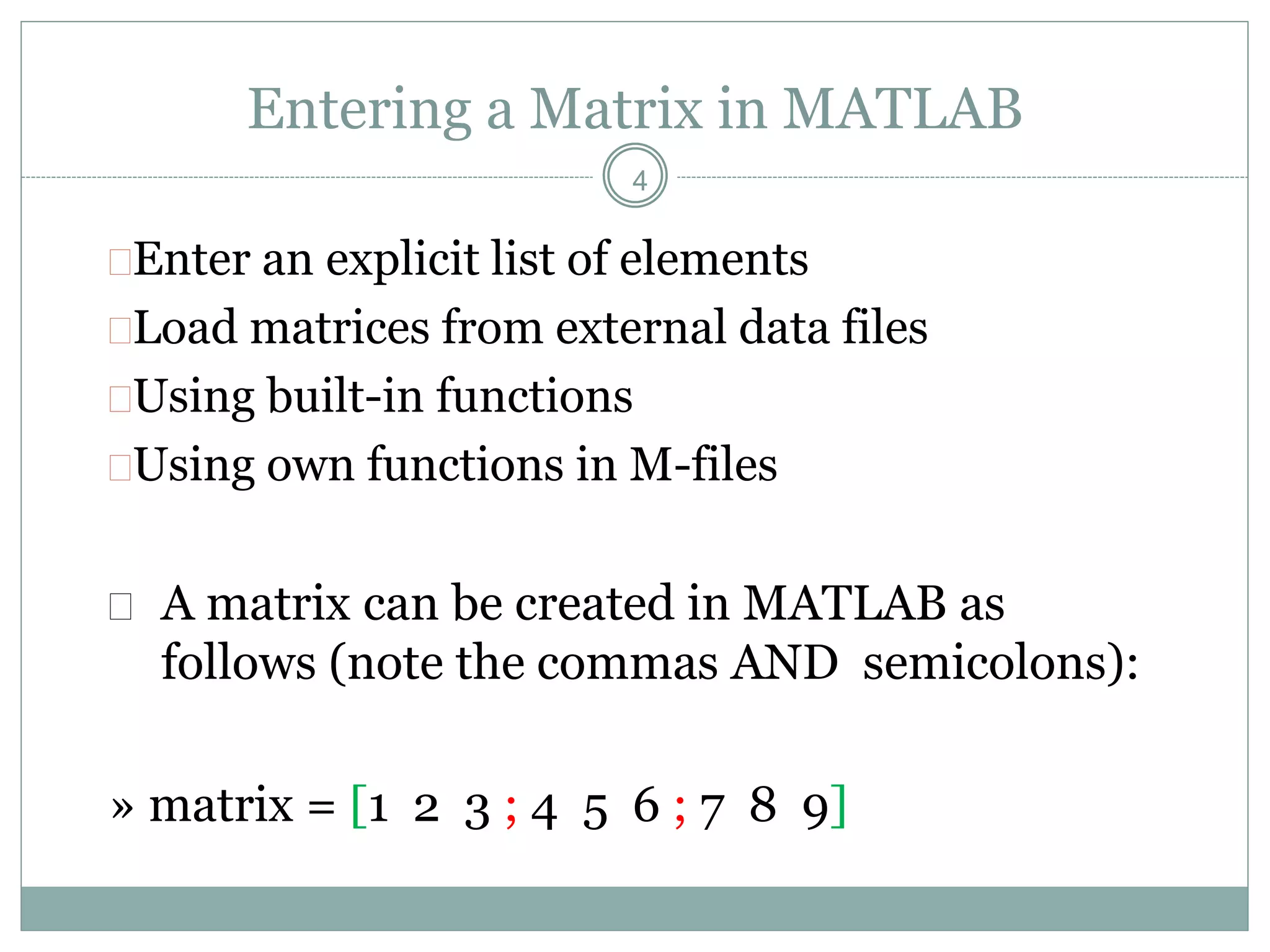 Matlab matrices and arrays | PPTX