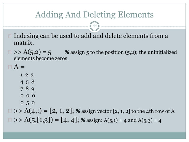Matlab matrices and arrays | PPT