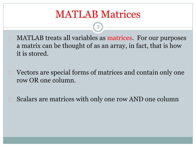 Matlab matrices and arrays | PPTX