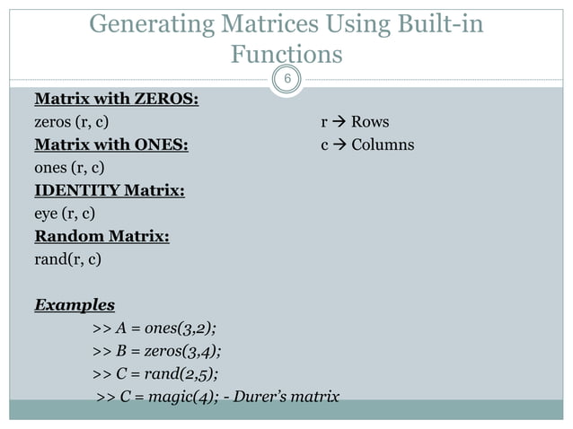 Matlab matrices and arrays | PPTX