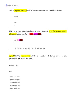 Notes on MATLAB - Basic Cheatsheet | PDF