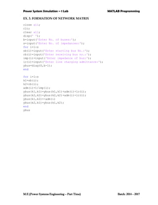 Power Systems Engineering - Matlab programs for Power system Simulation ...