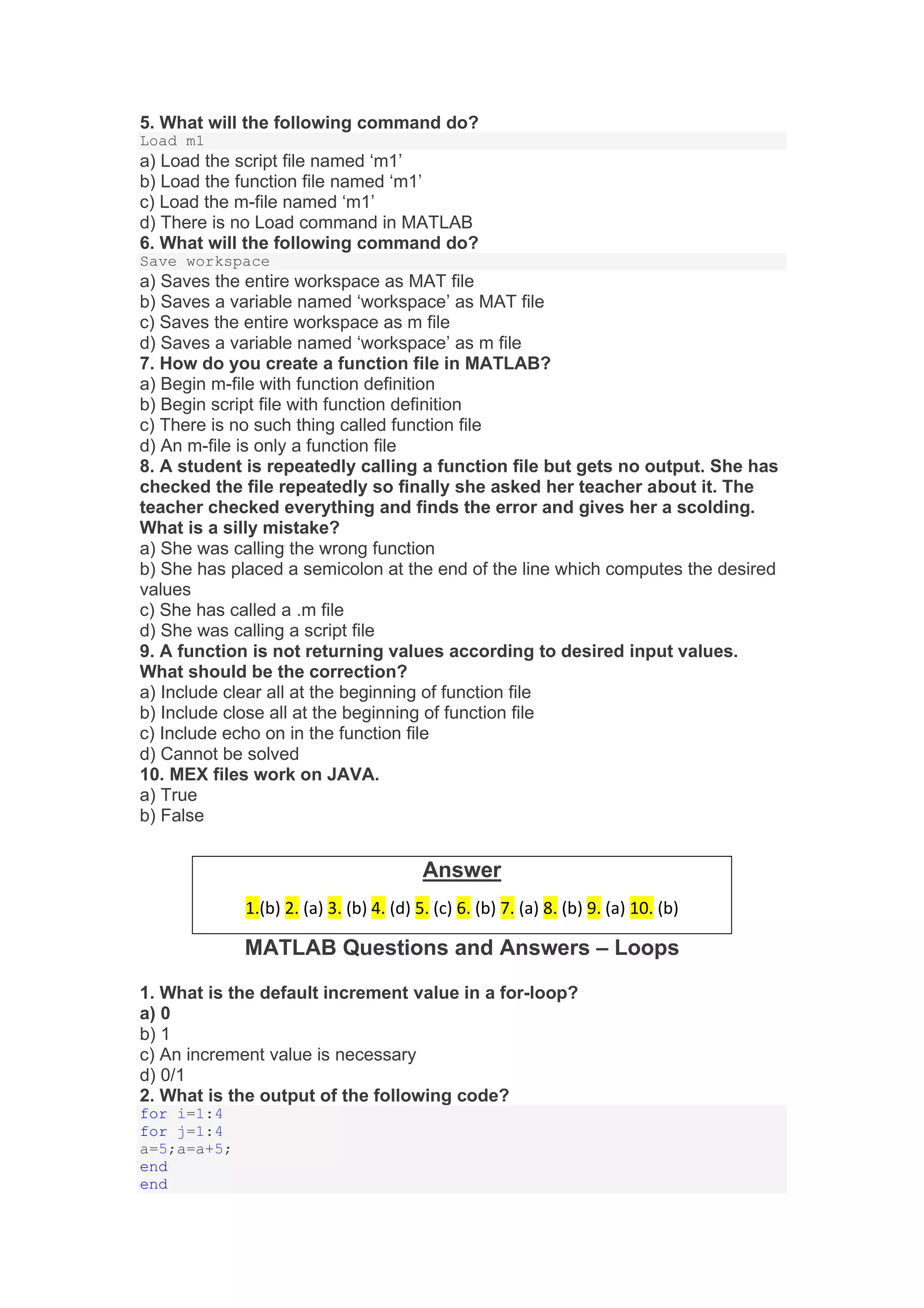 MATLAB Questions and Answers.pdf