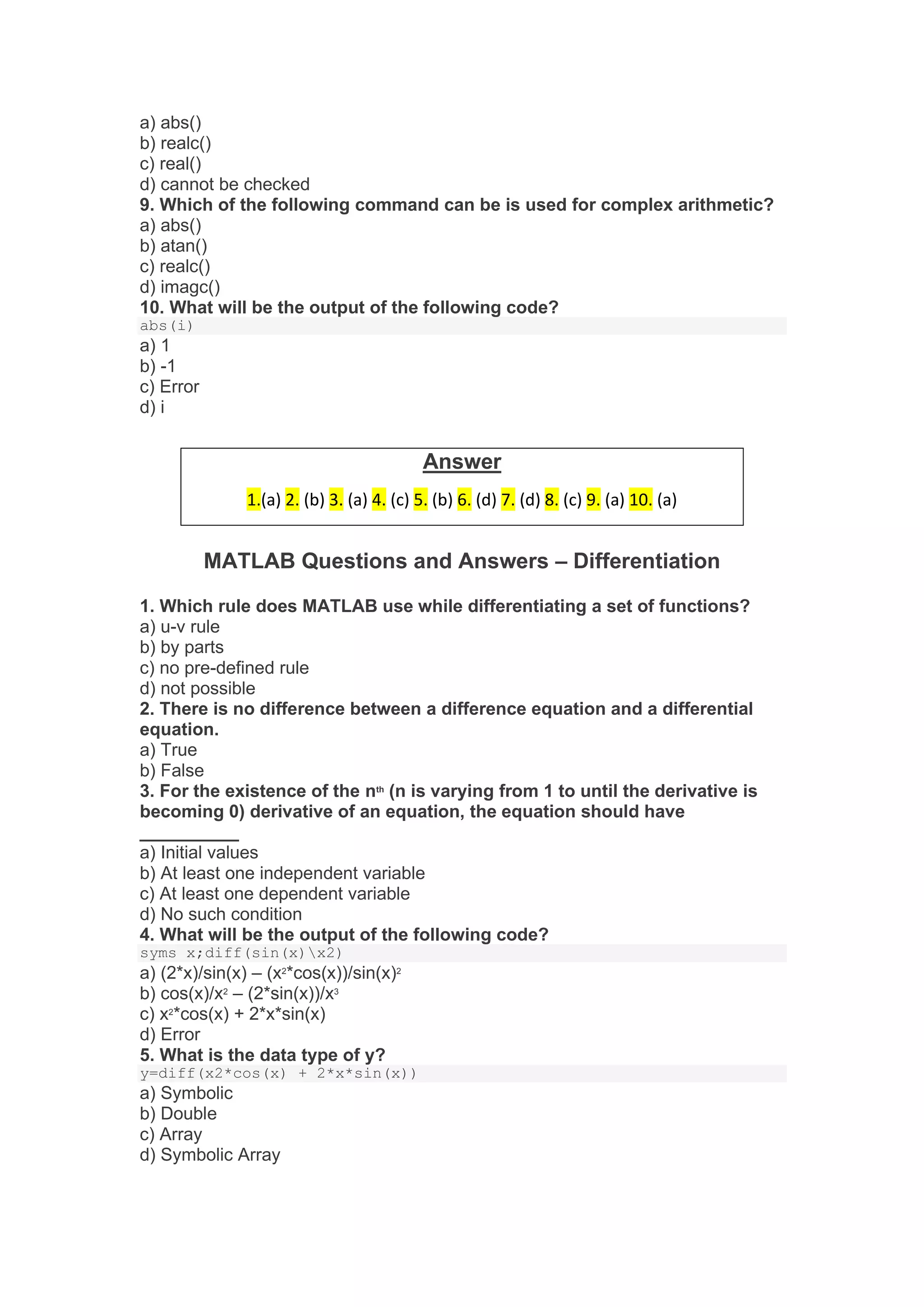 MATLAB Questions and Answers.pdf