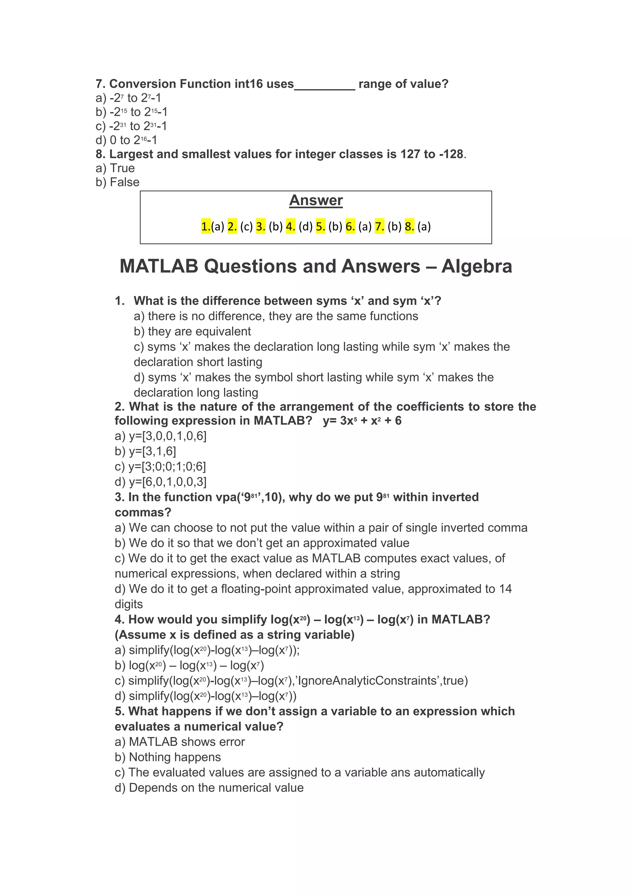MATLAB Questions and Answers.pdf