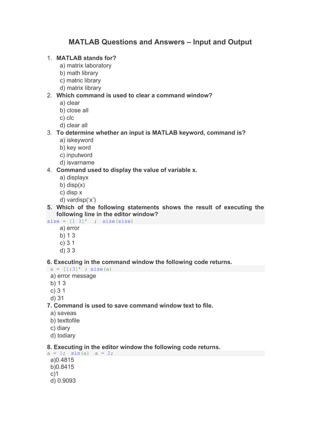 MATLAB Questions and Answers.pdf