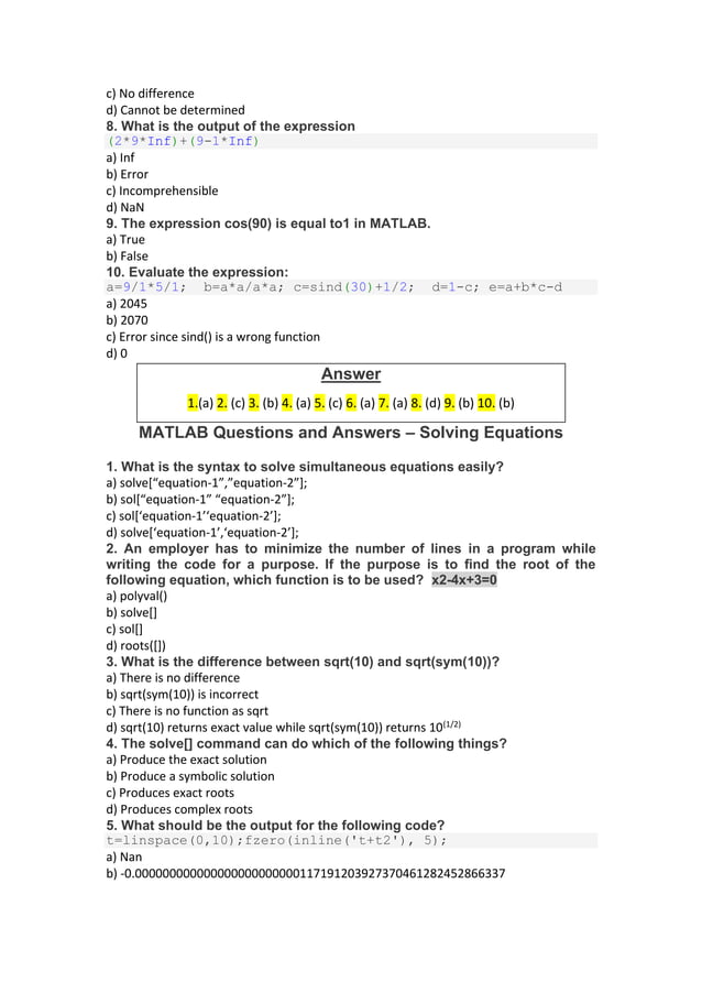 MATLAB Questions and Answers.pdf