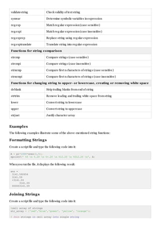 Matlab strings | PDF | Programming Languages | Computing