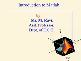Introduction to Matlab
by
Mr. M. Ravi,
Asst. Professor,
Dept, of E.C.E.
 