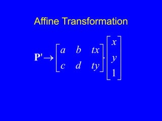 Affine Transformation


















1
' y
x
ty
d
c
tx
b
a
P
 