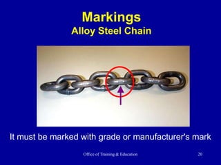 Office of Training & Education 20
Markings
Alloy Steel Chain
It must be marked with grade or manufacturer's mark
 