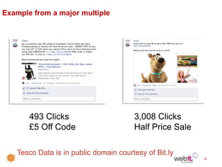 Example from a major multiple




       493 Clicks                      3,008 Clicks
       £5 Off Code                     Half Price Sale

   Tesco Data is in public domain courtesy of Bit.ly
                                                         36
 