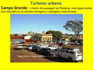 Campo Grande - Região central Turismo urbano  Campo Grande: -  Centro de passagem ao Pantanal, uma região bonita com abundância de animais selvagens e paisagens maravilhosas.  
