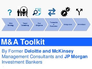 11
M&A Toolkit
By Former Deloitte and McKinsey
Management Consultants and JP Morgan
Investment Bankers
 