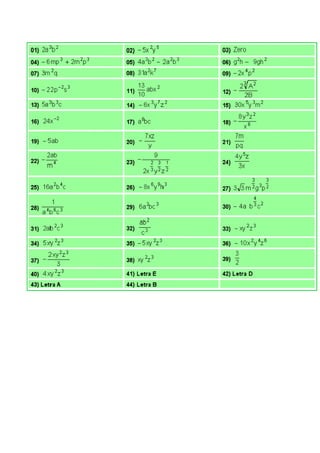 Mat operacoes entre monomios