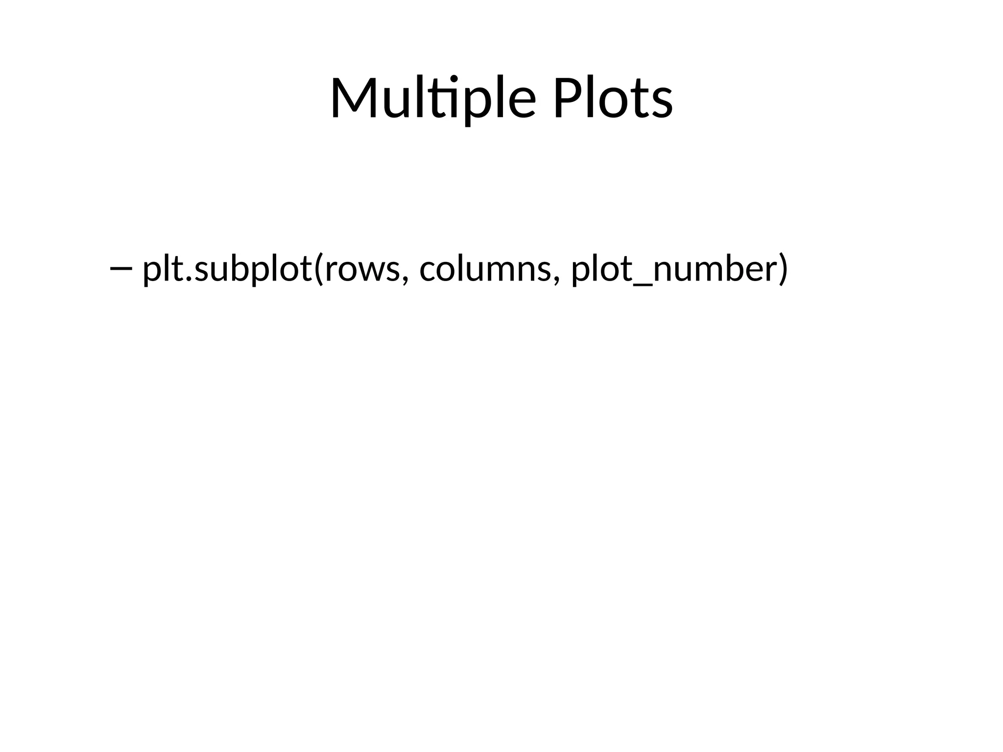 Multiple Plots
– plt.subplot(rows, columns, plot_number)
 