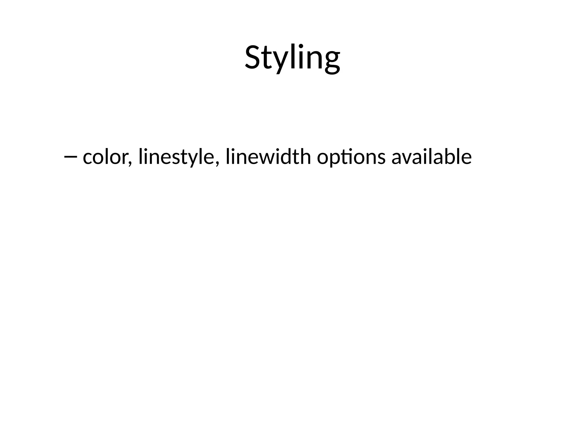 Styling
– color, linestyle, linewidth options available
 