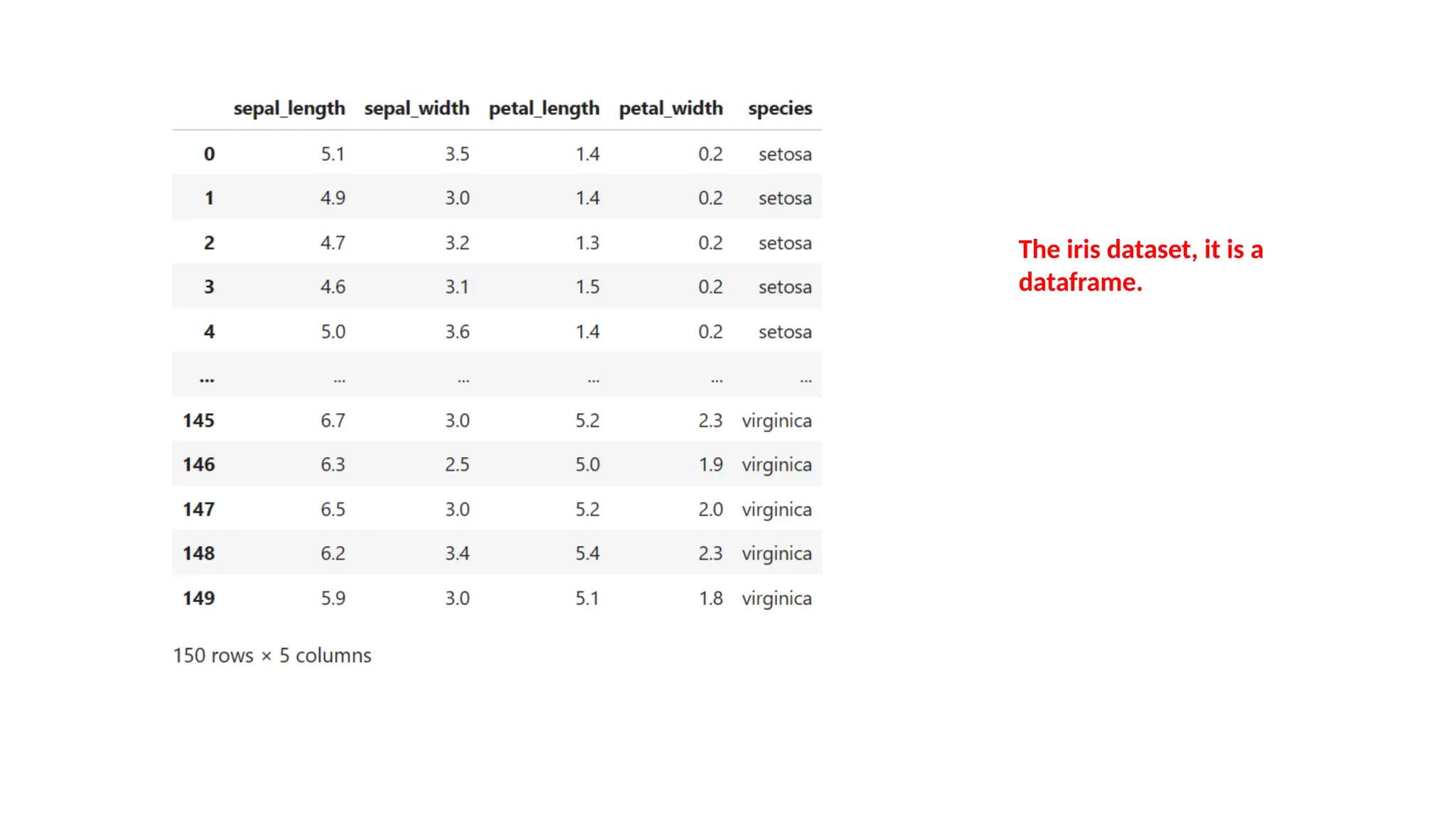 The iris dataset, it is a
dataframe.
 