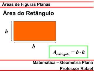 Áreas de Figuras Planas

Área do Retângulo


 h

              b
                          Aretângulo = b ⋅ h
              Matemática – Geometria Plana
                           Professor Rafael
 