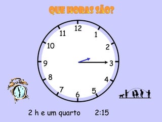 12
            11        1
     10                   2

    9                         3
        8                 4
            7         5
                 6

2 h e um quarto       2:15
 