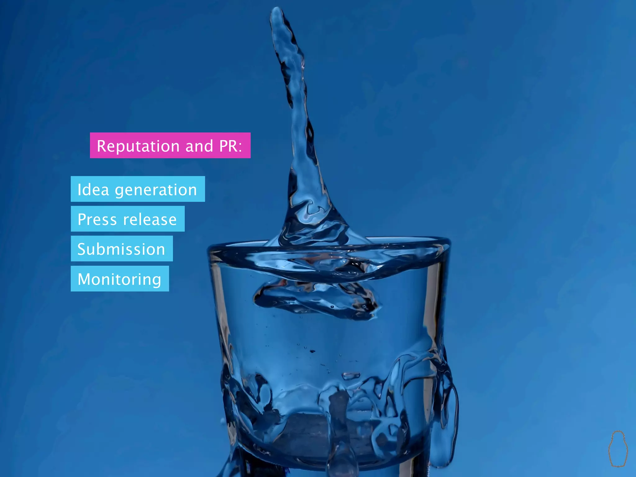 Reputation and PR:

Idea generation
Press release
Submission
Monitoring
 