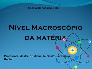 Escola Conceição Lyra




   Nível Macroscópio
       da matéria

Professora Mestra Cristiane de Castro Laranjeira
Rocha
 