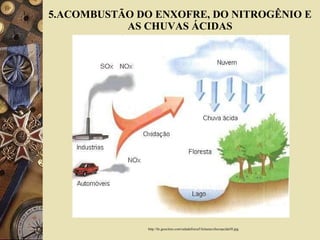 5.ACOMBUSTÃO DO ENXOFRE, DO NITROGÊNIO E AS CHUVAS ÁCIDAS http://br.geocities.com/saladefisica5/leituras/chuvaacida50.jpg 