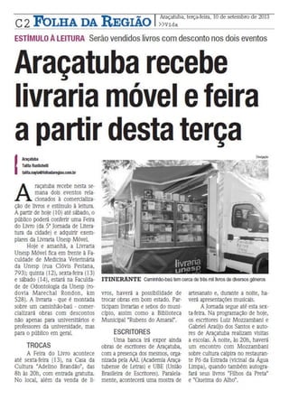Matéria livraria unesp móvel em Araçatuba