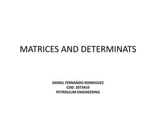 MATRICES AND DETERMINATS DANIEL FERNANDO RODRIGUEZ COD: 2073410 PETROLEUM ENGINEERING 
