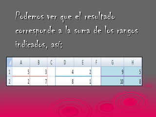 Podemos ver que el resultado corresponde a la suma de los rangos indicados, así: 