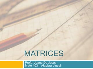 Matrices Profa. Joane De JesúsMate 4031: Algebra Lineal 
