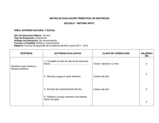 MATRIZ DE EVALUACIÓN TRIMESTRAL DE DESTREZAS

                                                     ESCUELA “ANTONIO ANTE”
...